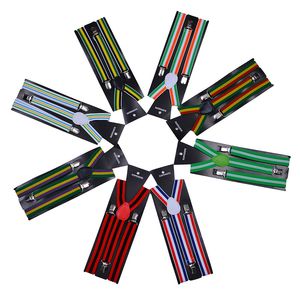 Striped Suspenders 2.5 * 100cm Vuxen Elastisk Y-Back 20 Färger Rainbow Rem Justerbara hängslen för Clip-on Hallowmas Julklapp