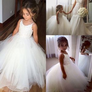 New Cheap Flower Girl Dresses Spaghetti Straps Lace Tulle For Weddings Long Litter Girls Pageant Dress Kids Baby Children Communion Gowns 403