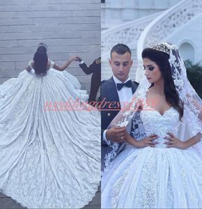 Glamorous Straps Lace Said Mhamad Wedding Dresses Dubai Long Train Country Arabic Bridal Gown Formal Plus Size Vestido de novia Bride Ball
