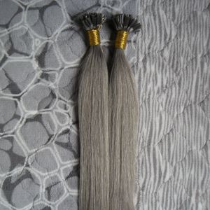 銀色灰色レミーヘアエクステンション200株プリボンドネイルUチップ人間の髪の延長ケラチンフュージョンネイルチップレミーヘアエクステンション200g