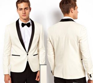 Ny White Slim Fit Men Suits Beach Wedding Groom Tuxedos 2 Pieces Brudgum Suits Bästa man promenad slitage (jacka+byxor+fluga)