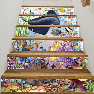 3D Underwater World Stair Stickers Waterproof Wallpaper Home Decorations 7.1 x 39.4 inch 6pcs