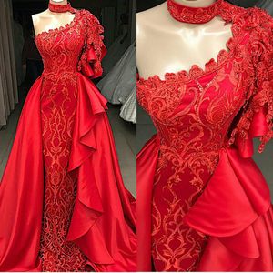 Tony Chaaya 2020 Prom Dresses Off Aplikacje Ramię Koraliki Satin Suknie Wieczorowe Custom Made Odpinany pociąg Specjalna okazja Dress