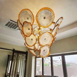 Lamp Foyer Chandeliers Gold Custom Made 36 Inches Plate Lights Murano Glass Chandelier Hanging Lamps Art Decor LED Chain Pendant Light