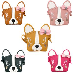 7 Colors Kids Dog Shape Messenger Bags Cute Girls Princess PU Purse Baby Bowknot Shoulder Bag Outdoor Fashion Children Crossbody Bag M1171