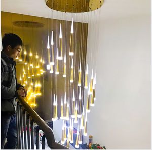 Europea Long Staircase Pingente Iluminação Alumínio Espiral LED Lustre Lustre HangLamp para Stair Hotel Luminária Luminaria