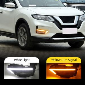 2PCS DRL for Nissan X-Trail Xtrail X Trail 2017 2018 2018 2019 2020昼間のライトフォグランプカバー12V日光が黄色の信号で日光