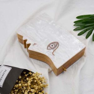 デザイナー - アクリルの木質の女性クラッチカジュアルなパーソナルデザインチェーンショルダーバッグ財布パーティーの灰色の結婚式パーティークラッチイブニングバッグ