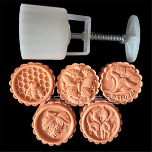 75 g, 100 g, 125 g, 150 g Kuchenformen-Set, Kunststoff-Mondkuchenkolben, große Badebombenformen, runde Kuchen-Backformen, 5 weiße Keksstempel, Y200612