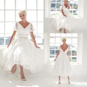 Mooshkiのドレスvネック半袖チュールレースアップリケRuched Wedding Gown Tearing Robe de Mariee