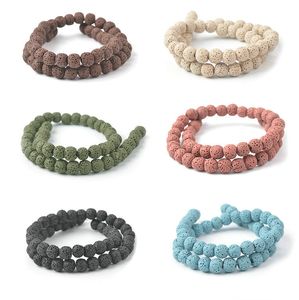 6 8 10mm Natural Lava Stone Beads mix colors Volcanic Rock Round Stone Loose Beads For DIY Bracelet necklace semi-precious stones