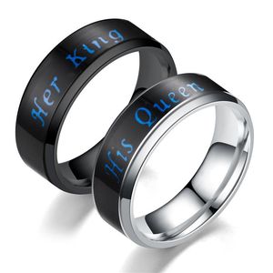 Temperaturring Ihr König Seine Königin Ring Edelstahl Paar Ringe Verlobung Ehering Designer Ringe Schmuck