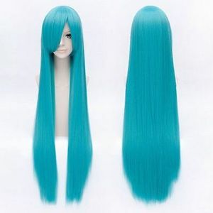 100 % neue, hochwertige, modische Vollspitze-Perücken von Hatsune Miku, bezauberndes langes, gerades, stilvolles Seeblau-Cosplay-Perücke-Haar, 100 cm