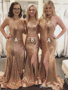 2019 Yeni Gül Altın Pullu Mermaid Gelinlik Modelleri Elbiseler Farklı Stilleri Aynı Renk Afrika Onur Elbiseleri Afrika Hizmetçi Ucuz Abiye giyim
