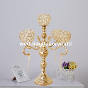 Wholesale hanging candelabra for candles for sale - Group buy 5 Arms Metal and Cystal Candle Holders Candelabra with Hanging Crystal Drops for Wedding Party Centerpieces Table Decorations decor381