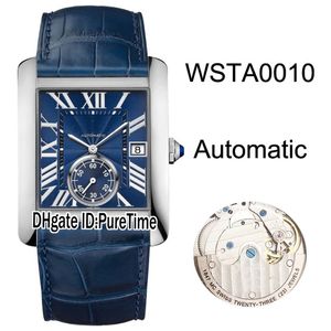 Nowy Wsta0010 Steel Case Blue Tekstura Dial Roma Mark Automatyczne męskie Zegarek Niebieskie Skórzane Gents Zegarki sportowe 8 Kolory Super Cool Cart-B37B2