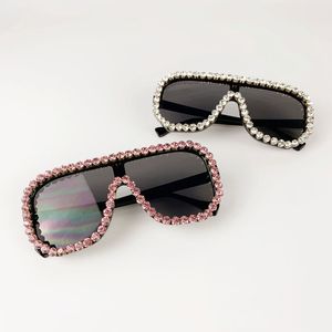 Übergroße Sonnenbrille mit Kristalldiamant für Damen, luxuriöse Mode, Candy Shades, UV400, Markenbrille, transparenter Rahmen