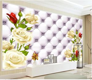 wallpaper for walls 3 d for living room White rose leather soft bag TV background wall