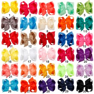 30pcs/lot 4 Inch Solid Hair Bow With Clip Girls Grosgrain Ribbon Hairbows Boutique Handmade Hairpin For Kids Hair Accessories
