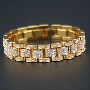 Bling 15mm 20cm oro argento Hip hop Mens strass cinturino bracciale a catena braccialetti per ragazzi gioielli Punk