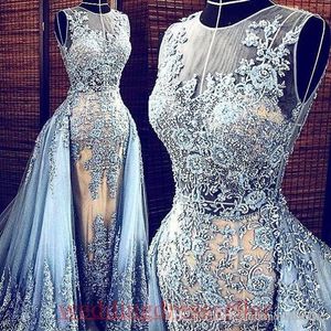 Real Images etachable Train Transparent Formal Dresses Party Pageant Gowns Celebrity Prom Long Light Blue Elie Saab 2019 New Evening dresses