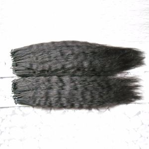 Grube Yaki Human Hair Extensions Micro Bead European 1 G / S 200g / Pack Micro Loop Ring Włosy Naturalne Czarne Remy Wskazówka Włosy Kinky Prosto