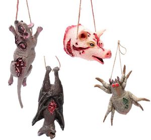 Happy Halloween Fake Bloody Pig Head Animal Shape Bat Rat Spider Pendant Necklace Scary Props Ghost House Hanging Decoration Festive supply