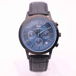 Aehibo bateria de quartzo todos os submostradores trabalhando relógio masculino data relógios 43mm mostrador azul super cronógrafo hardlex caixa de aço preto relógios de pulso