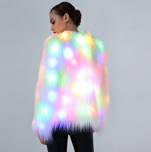 新色 LED 発光フェイクファーコートレディバーダンスショーナイトクラブ服 DJ 衣装クリスマスハロウィンパーティー Cospaly 女性ジャケット