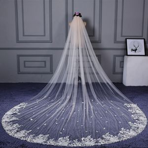 جودة الزفاف حجاب طويل 3 متر لون طويل الزفاف الحجاب الحجاب العاج أبيض اللون الدانتيل النساء اكسسوارات الزفاف