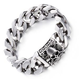 High Polished Punk Vintage 316L Stainless Steel Braclets For Men Ghost Head Skull Bangle Fashion Jewelry