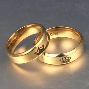 Золотой цвет король и Королева нержавеющая сталь Корона пара кольца золотые кольца для влюбленных пар любовь обещание кольца для мужчин женщин