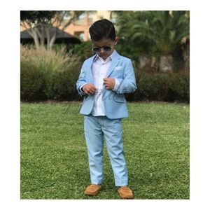 Sky Blue Kids Formal Wear Suit Children Wedding Tuxedos Ring Bearer Suits Boy Birthday Party Suit Two Piece (jacket+pants)