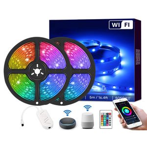 Wasserdichte RGB-LED-Streifenlichter, 5 m, Magic 5050 LED-WLAN-Band-Set, kabellose Steuerung für TV-Licht