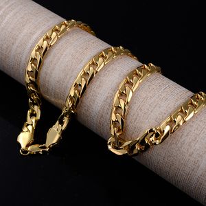 2020 Moda Luxo Jóias Colar cubano de ouro amarelo 18k com 10 mm de largura para mulheres e homens 60 cm (23,6 polegadas)