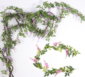 Bröllopsinredning Konstgjord Silke Wisteria Flower Vines Hängande Rattan Brudblommor Garland för Home Garden Hotel GB