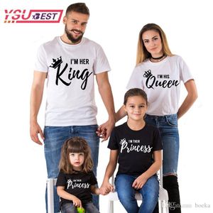 Yaz Eşleştirme Aile Giysileri Rahat Katı Kısa Kollu Pamuk Tişört Kral Kraliçe Çiftler Tshirt Taç Baskılı Komik Tops
