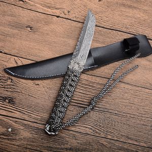 Top Quality Small katana Fixed Blade Knife C Tanto Blades Full Tant Paracord Handle Straight Knives With Leather Sheath