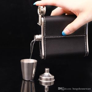 Deri Metal Kalça Şişeleri 7 oz Cep Kalça Şişeler 304 Paslanmaz Çelik Erkekler Taşınabilir Şarap Şişesi Erkekler Mini Alkol Pocket Flagon BH1321 TQQ