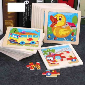 Mini Formato 11*11 CM Giocattolo Per Bambini Puzzle di Legno Puzzle 3D di Legno per I Bambini Del Bambino Del Fumetto Animale/Traffico puzzle Giocattolo Educativo