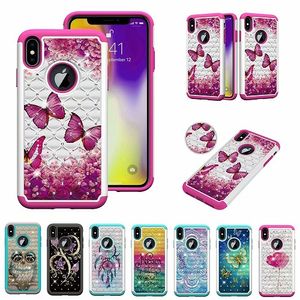 Bling Diamond Hybrid Owl Mandala Flower Butterfly Hard PC Case TPU for iPhone 13 14 15 16 Pro Max x 8 Plus Galaxy S10e Note 10 Plus