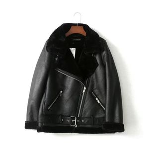 Fashion- Leather Jacket Women Thicken Warm Faux PU Biker Jackets Female Streetwear Zipper Leather Coats Jaqueta Couto