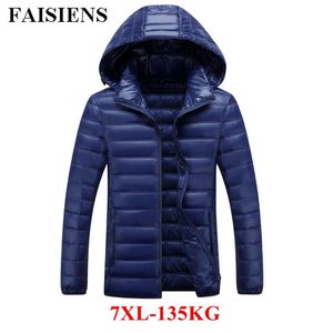 FAISIENS Large Size 4XL 5XL Mens Winter Coat Solid Black Blue Removable Hooded Parka Homme 6XL 7XL Big Warm Mens Parka