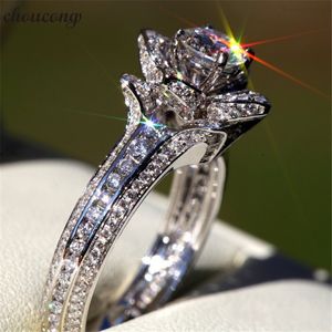 チョーコンエレガントフラワーシェイププロミスリング925スターリングシルバー5a CZの婚約の結婚式のバンドリング女性ブライダルジュエリー