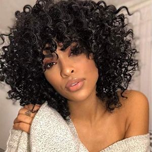 Wholesale wig bob bang resale online - HD transparent Short bob Afro Kinky Curly Human Wig with bang fringe Pre Plucked Bleached Knots Remy Mongolian Hair Wigs density