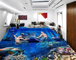 Personalizado alguma tamanho 3d Piso Beautiful Wallpaper Underwater World Mermaid Sala Quarto 3D Interior Andar Mural Wallpaper