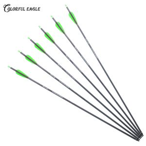 Pure Carbon Arrows Archery Replaceable Arrowhead 3" plastic Feather 30 Inch Shaft Spine 300 400 For Compound Recurve Bow Shooting Hunting