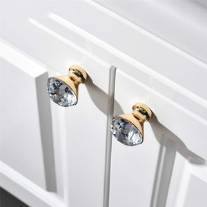 24K Real Gold Czech Crystal Zinc Alloy Round Cabinet Door Knobs and Handles Furnitures Cupboard Wardrobe Drawer Pull Handles