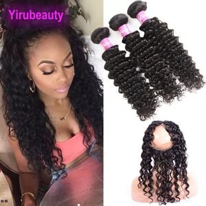 Peruvian 100% Unprocessed Human Hair 4 Pieces/lot Bundles With 360 Lace Frontal Deep Wave Curly 22.5*4*2 Lace Band