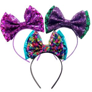 Hair Bows Big Sequin Bowknot Glitter Hair Band Mermaid Headband For Kids Hairbands Baby Girls Hair Accessories Children Dance Party Headwear